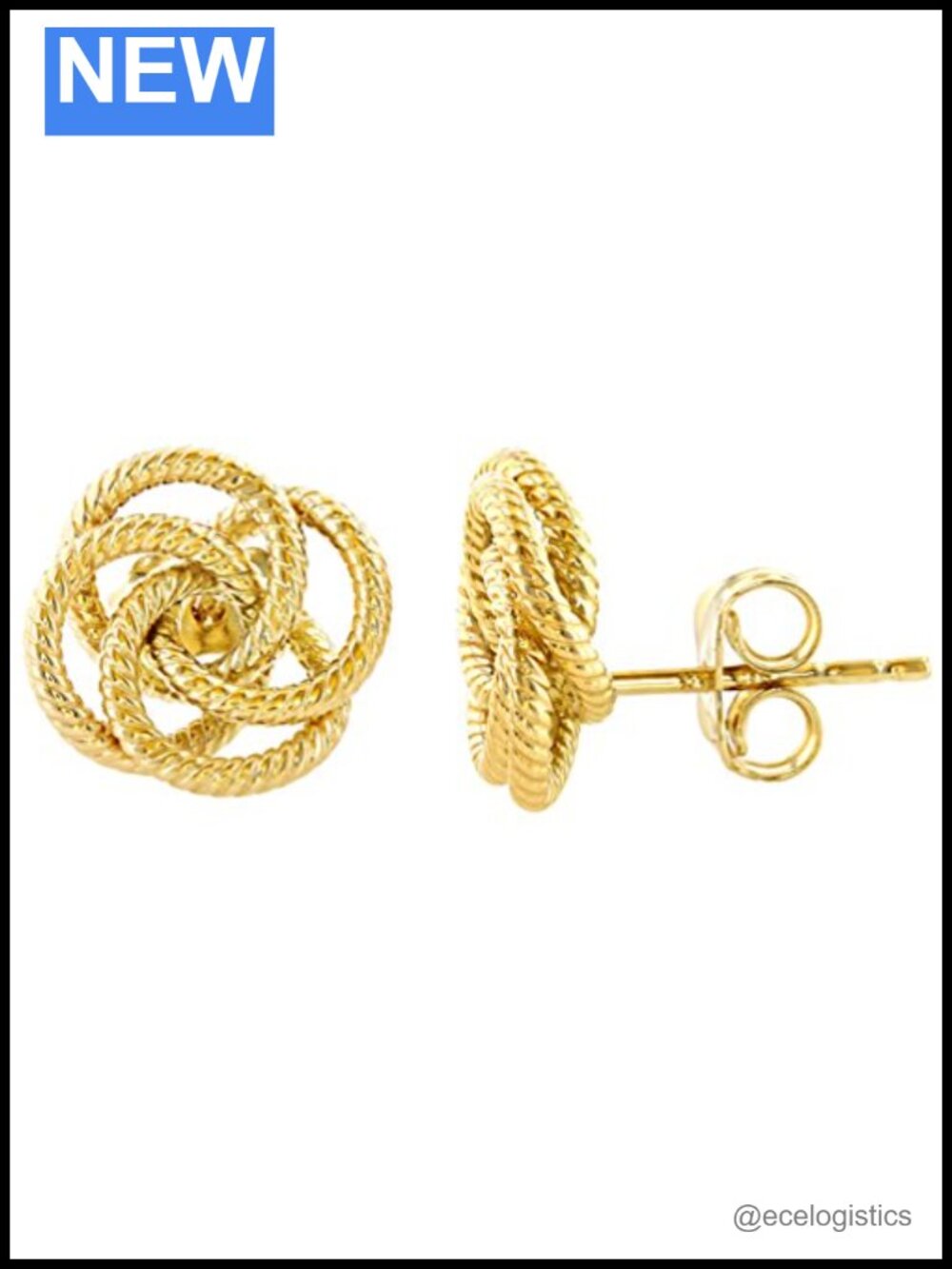 14K Yellow Gold Love Knot Rope Stud Earrings 11mm